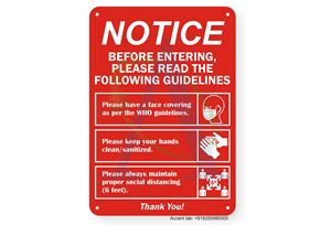 Entering Guidelines Face Covering Social Distancing Sanitize - Social Distancing Sign