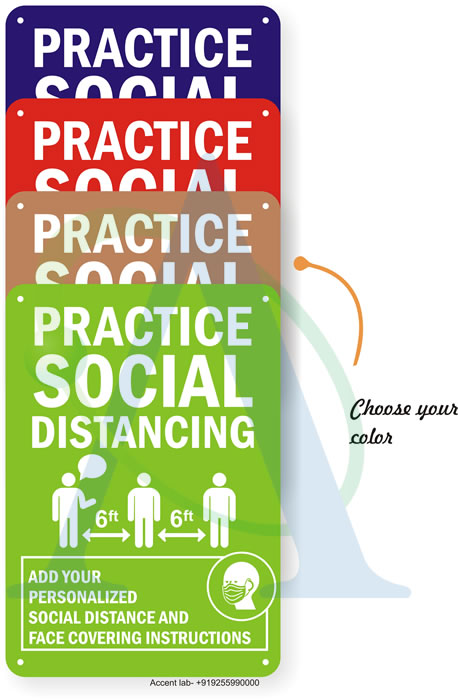 Social Distancing Sign: Practice Social Distancing - Face Covering Or Mask Is Required For All Visitors When Entering